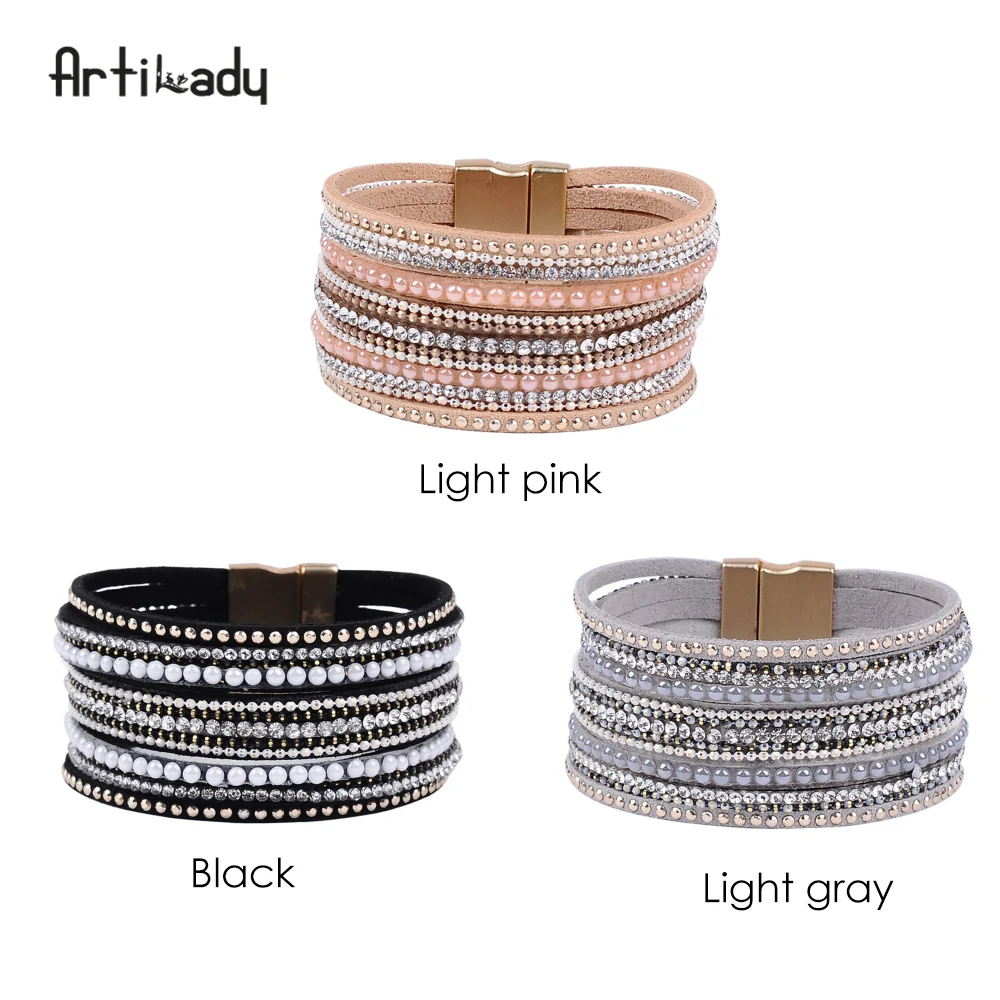 Artilady Tennis Bracelet Women Width Leather Bangles Design Bangles Magnet Bracelet Luxury Women Jewelry Gift for Girlfriend