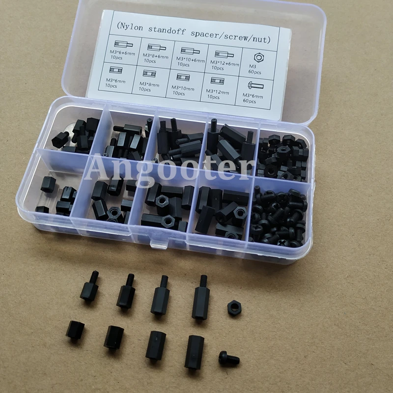 200pcs M2 M2.5 M3 Black White Standoffs Nylon Spacer Hex Column Screws Nuts Assortment Mix Kit Threaded Pillar