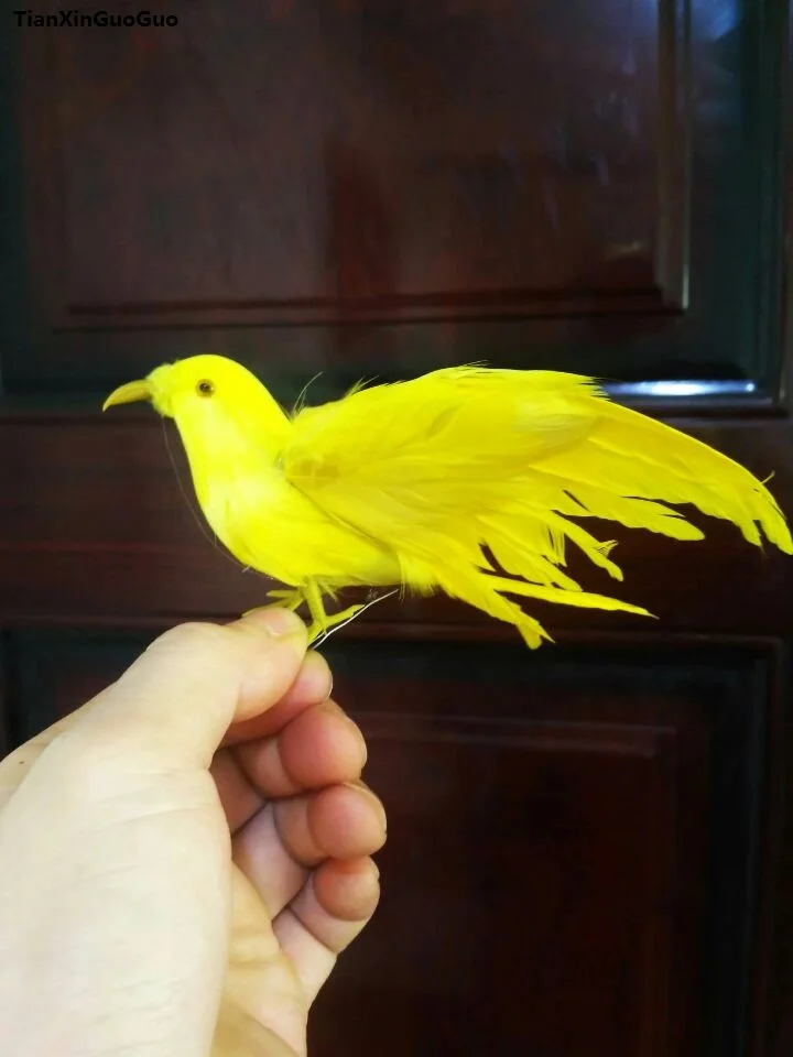 

about 12x15cm yellow feathers bird hard model foam&feathers spreading wings bird decoration prop,craft gift s1296