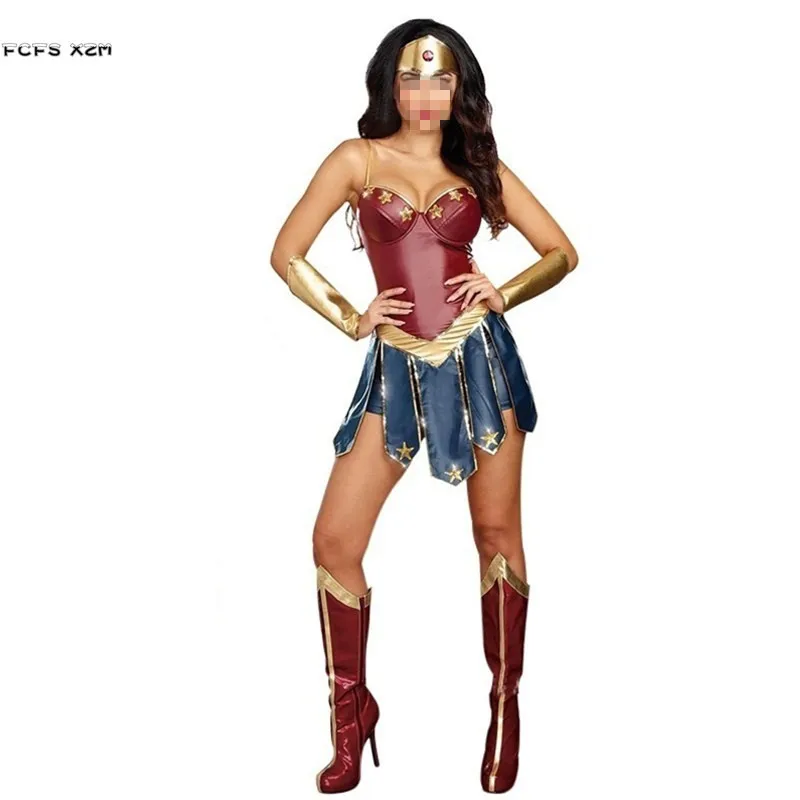 S-XXXL Người Phụ Nữ Wonder Cosplay Nữ Halloween Nữ Thần Trang Phục Purim Carnival Giáng Sinh Hóa Trang Đeo Mặt Nạ Hộp Đêm Đầm Dự Tiệc