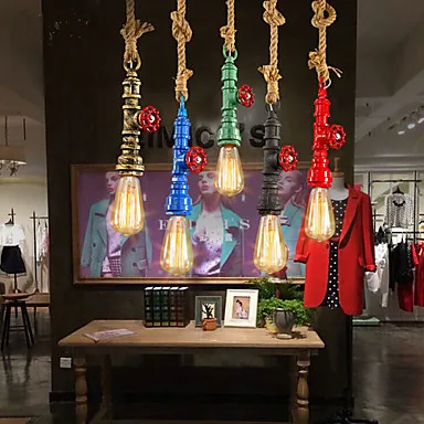 

Edison Retro Loft Industrial Lighting Vintage Pendant Light Fxitures Dinning Room Rope Pipe Lamp Lamparas Colgantes 5 Color