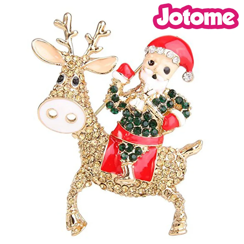 

100pcs a lot Santa Claus Deer Sitck Color Austrian Crystal Brooch