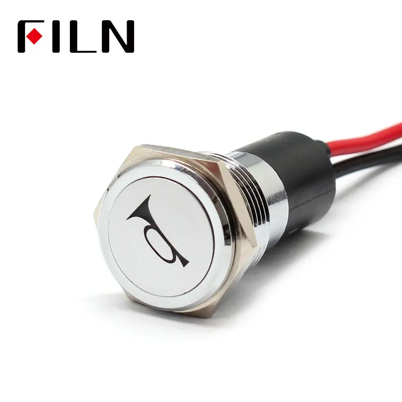 FILN 16mm Waterproof Lamp Silver shell  12V LED Car Boat Horn warning mark Dashboard Signal Lights Instrument Pilot light