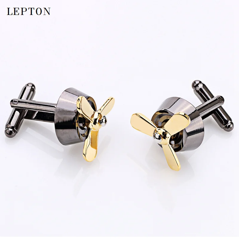 Hot Sale Propeller Airscrew Fan CuffLinks For Men Lepton Silver color Plane Fan Cuffl Men Shirt cuffs Cuff links Relojes gemelos