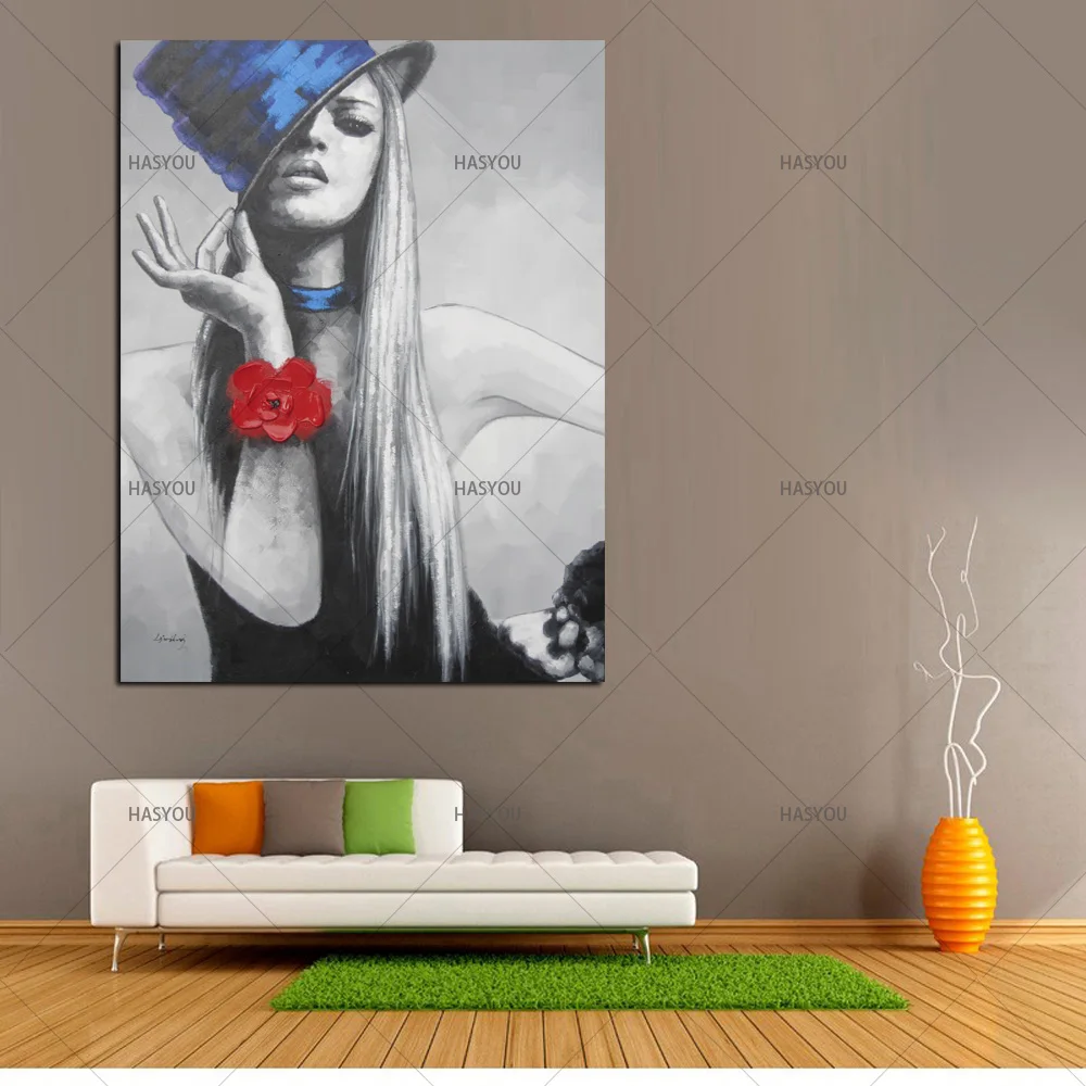 HASYOU Home Artist Sexy Model Oil Painting Hand Painted Drawing Innocent Girl Abstract Wall Art Picture For Home Decor Framed