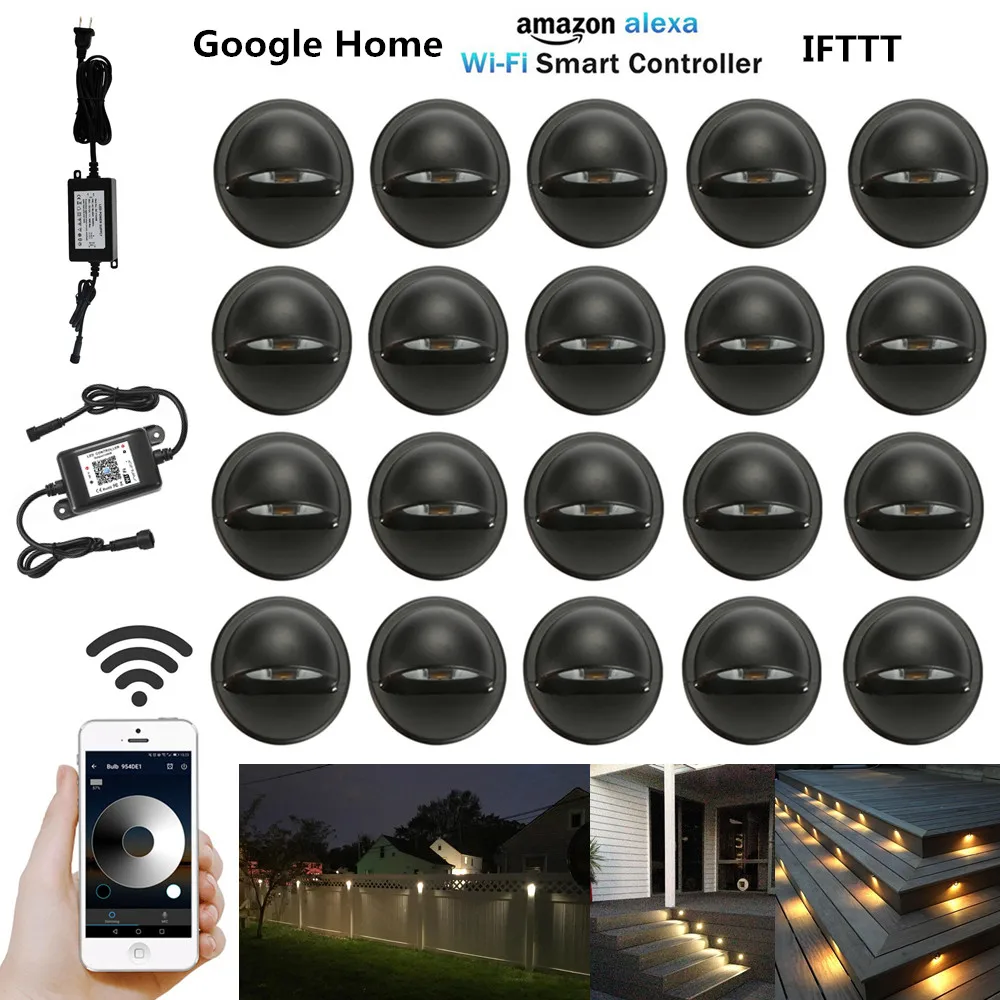 20Pcs Smart WIFI Controller Dimmer Timer Black Half Moon 35mm LED Deck Step Stair Fence Lights Low Voltage for Alexa Google Home