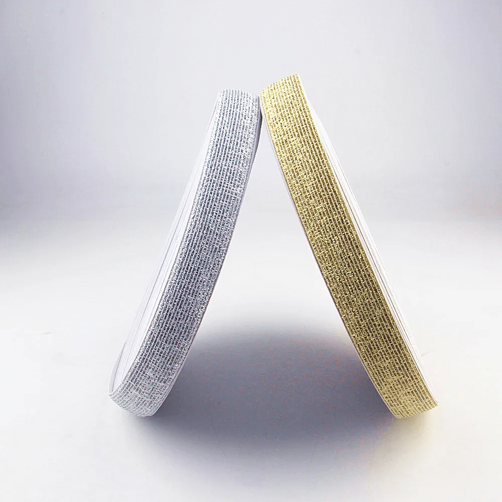 Glitter Elastic Bands 25MM Width 2meters/package Gold Silver High Quality Nylon for Garment Trousers Sewing Accessories DIY