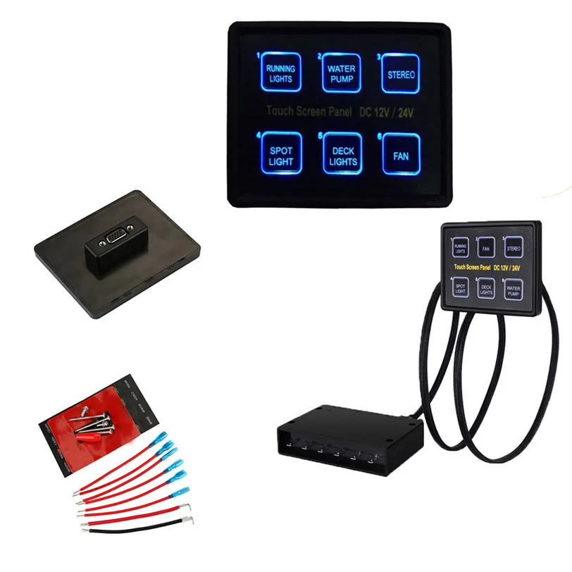 12V/24V 6 Gang LED Switch Panel Slim Touch Control Panel Box for Car Marine Boat Caravan