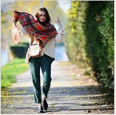 

New Lady Blanket Pashmina Cashmere Plaid Cozy Checked Tartan Scarf Wraps shawl