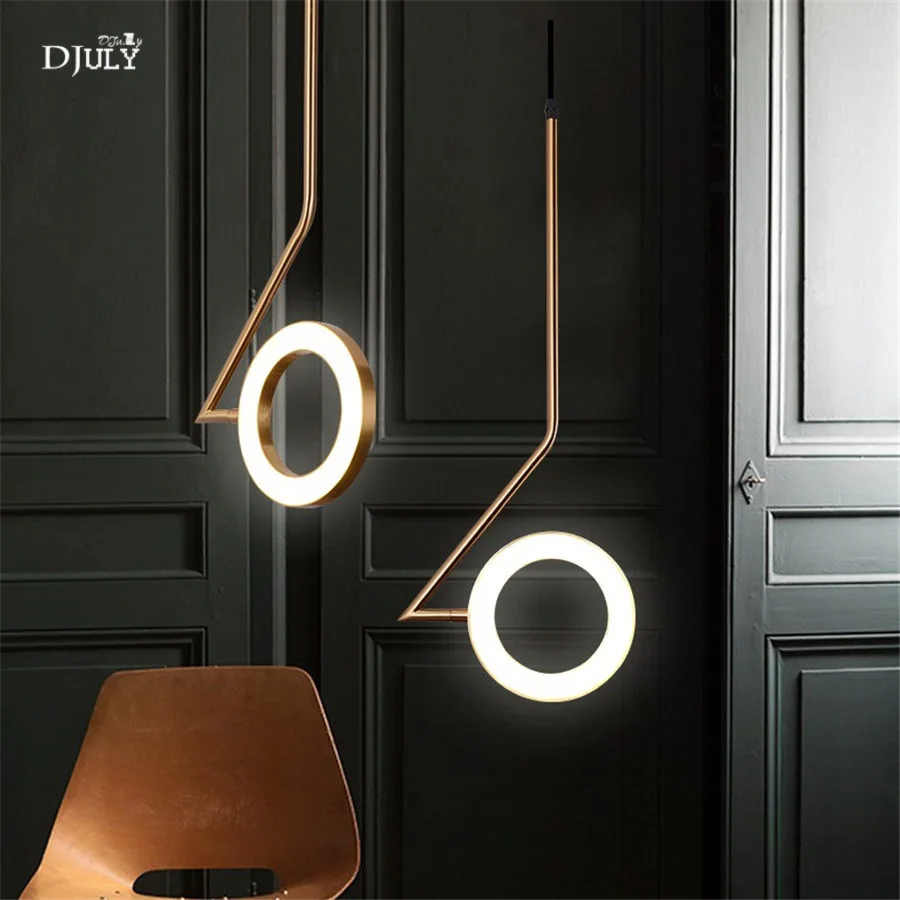 postmodern geometric ring gold pendant lights for bedroom coffee home deco led hang lamp living room light fixtures dropshipping