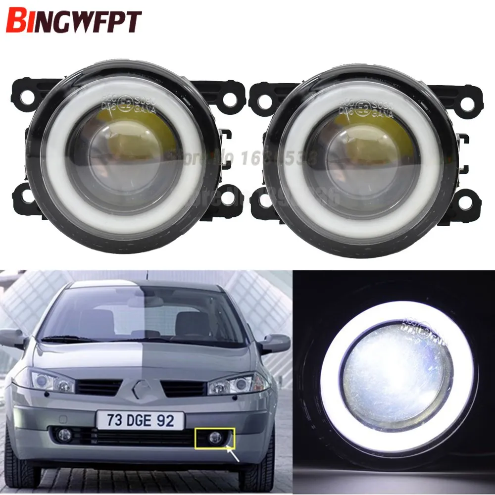 2pcs/pair (Left+Right) Angel Eye + LED Fog Lamps Fog Lights For Renault Megane 2/3 Duster Fluence Koleos Kangoo 2003-2015