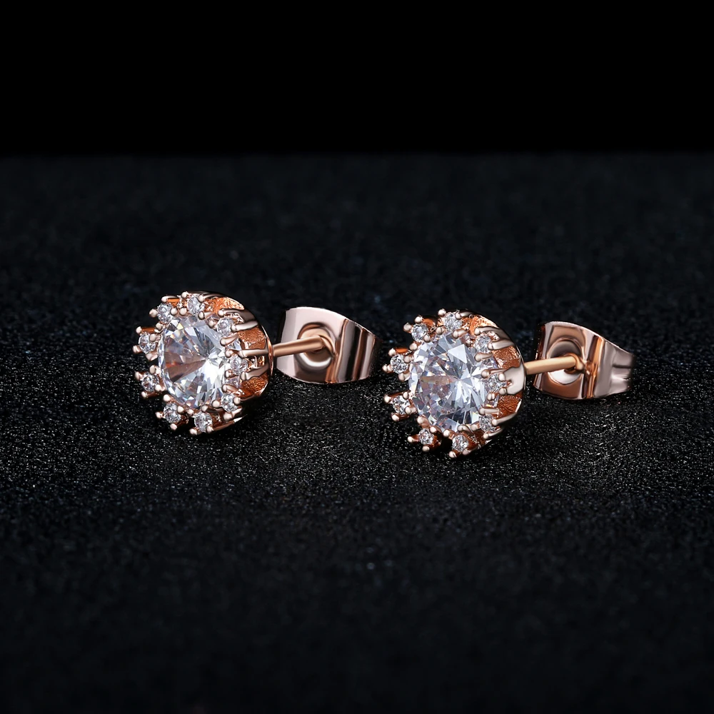 Simple and Fashionable Temperament Crystal Zircon Stud Earrings For Women Rose Gold Color Charm Jewelry DWE021M