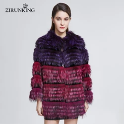 ZIRUNKING Popular Real Fur Jacket Women Natural Fur Coats Lady Fashion Fur Clothes Silver Fox Fur Overcoat ZC1823