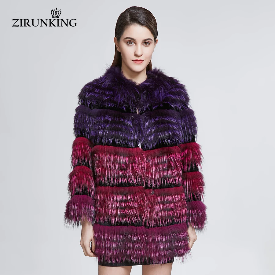 ZIRUNKING Popular Real Fur Jacket Women Natural Fur Coats Lady Fashion Fur Clothes Silver Fox Fur Overcoat ZC1823