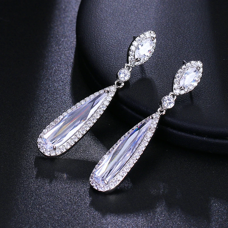 EMMAYA New Luxury Excellent Two Colors Crystal Long Drop High Quality CZ Earrings For Women Wedding Jewelry Gift