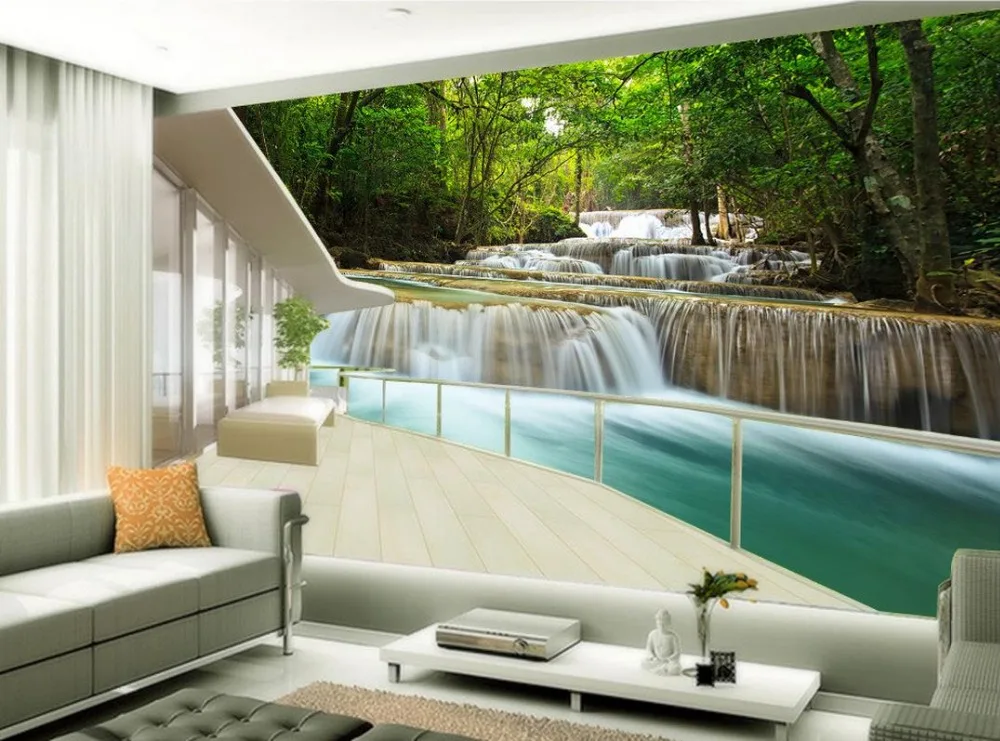 

Custom 3d photo wall paper Forest waterfall landscape 3d wallpaper TV background wallpaper the living room sofa backdrop mural