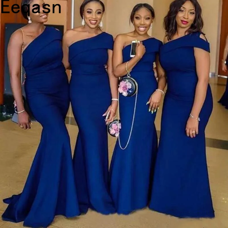 Customized Off The Shoulder Satin Mermaid Long Bridesmaid Dresses Ruched Split Sweep Train Wedding Guest Maid Of Honor Dresses