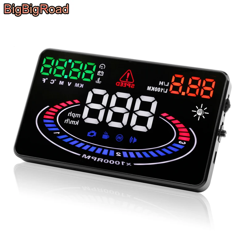 BigBigRoad Car HUD Head Up Display OBD 2 Interface Smart Digital Speedometer Windscreen Projector Overspeed voltage Fuel Alarm