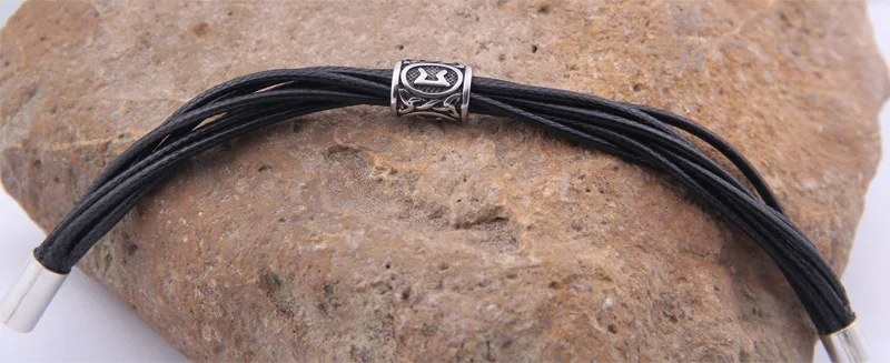 2019 new style stainless steel viking rune Beard beads cotton cord bracelet