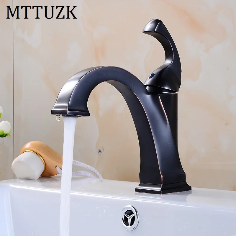 Vidric Oil bubbed bronze European-style retro brass deck mounted single handle single hole basin faucet hot cold mixer tap