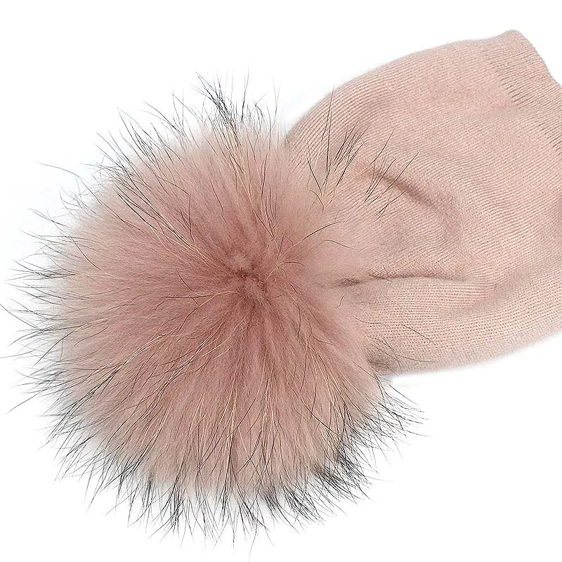 Gorro infantil de malha, chapéu de inverno tingido de pele de guaxinim, pom pom, quente para meninos e meninas, boné macio de marca infantil