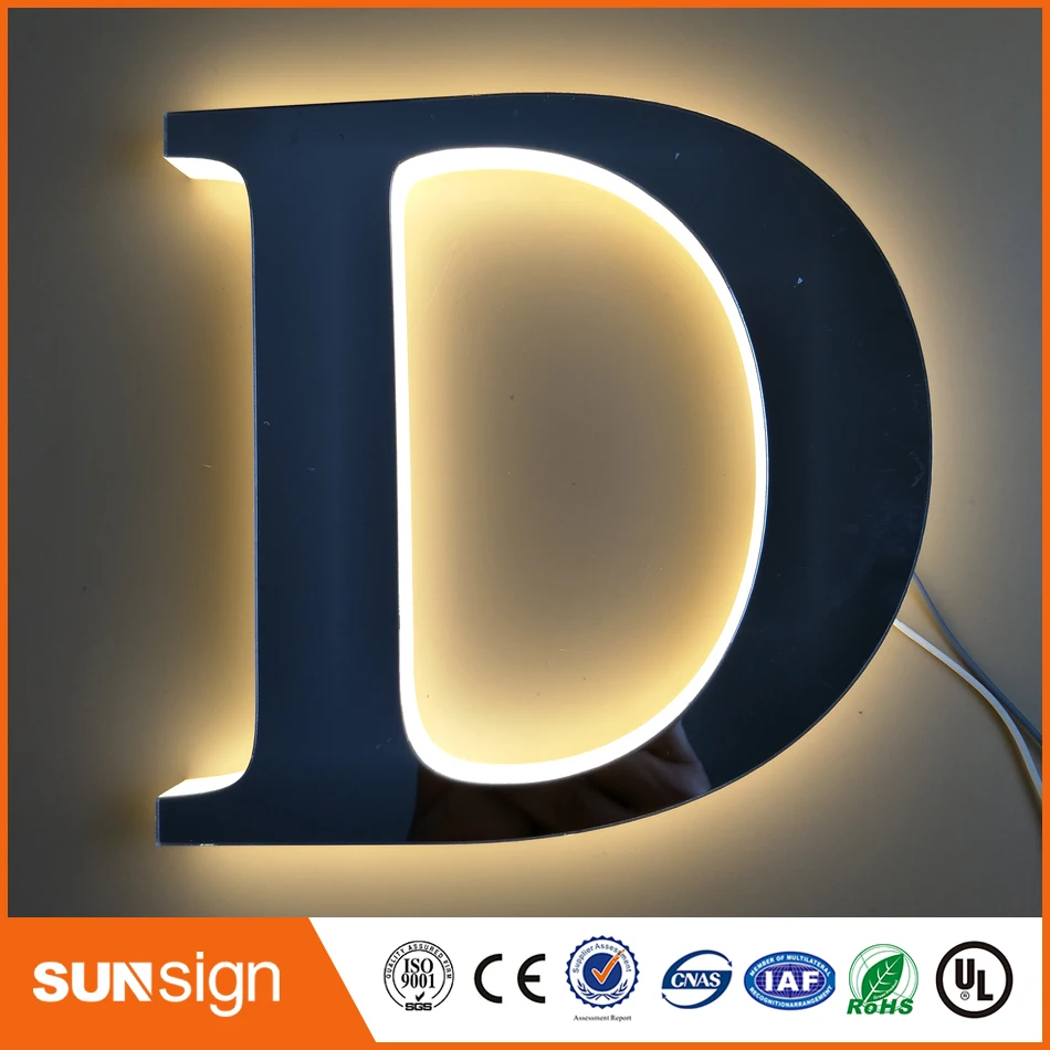 Outdoor Reclame Halo Lit 3d Metalen Teken Letters Aangepaste Acryl Led Backlit Bewegwijzering