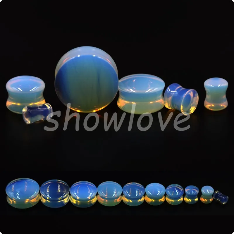 Showlove-20pcs Pyrex Organic Natural Opal Stone Ear Saddle Plug Double Flared Gauge Tunnel Plugs Expander Stretchers Piercing