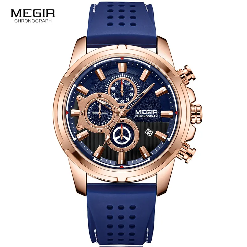 

MEGIR Sports Watches Men Top Brand Luxury Quartz Watch Military Silicone Strap Wristwatch Man Relogios Masculino Clock 2101BLUE