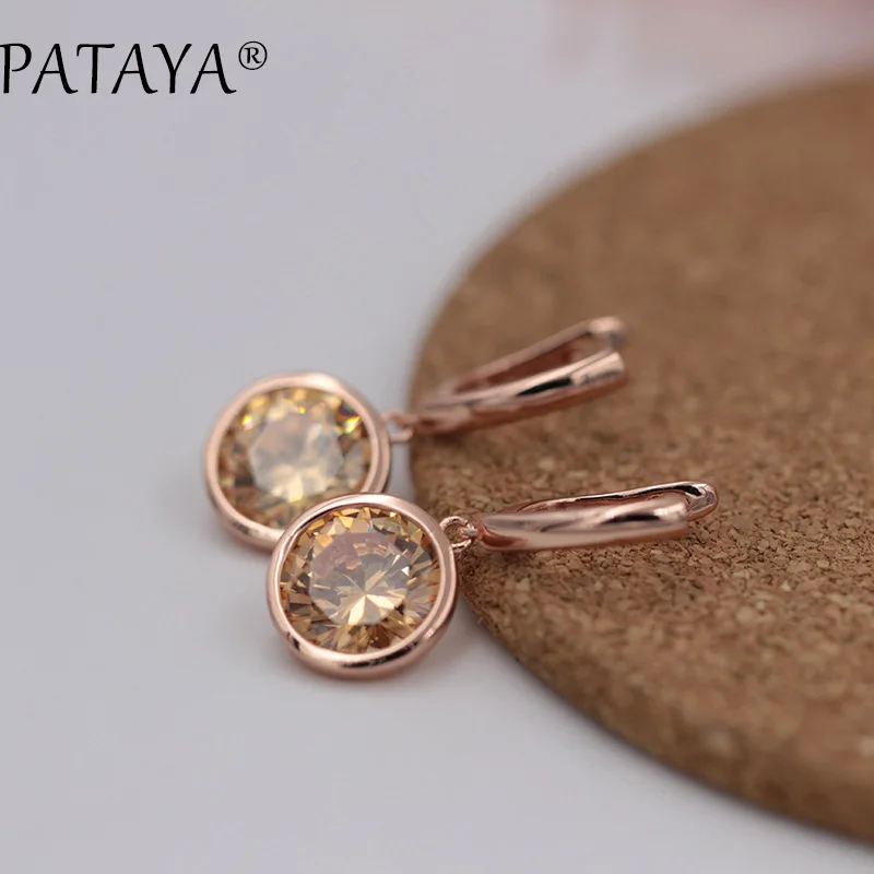 PATAYA New Fashion Multi-Colored Earrings 585 Rose Gold Color Round Natural Cubic Zirconia Dangle Earrings Women Luxury Earring