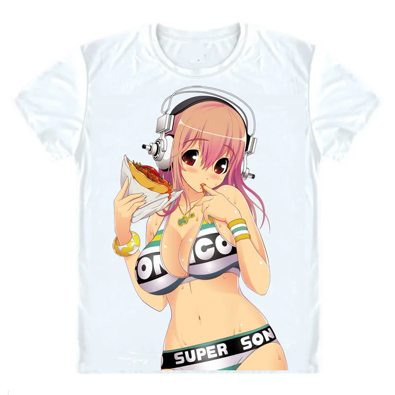 SoniAni Super Sonico T-Shirts Short Sleeve Shirts Anime Manga Supa Soniko SoniComi Sonico SoniKoma Sexy Bikini Cosplay Shirt