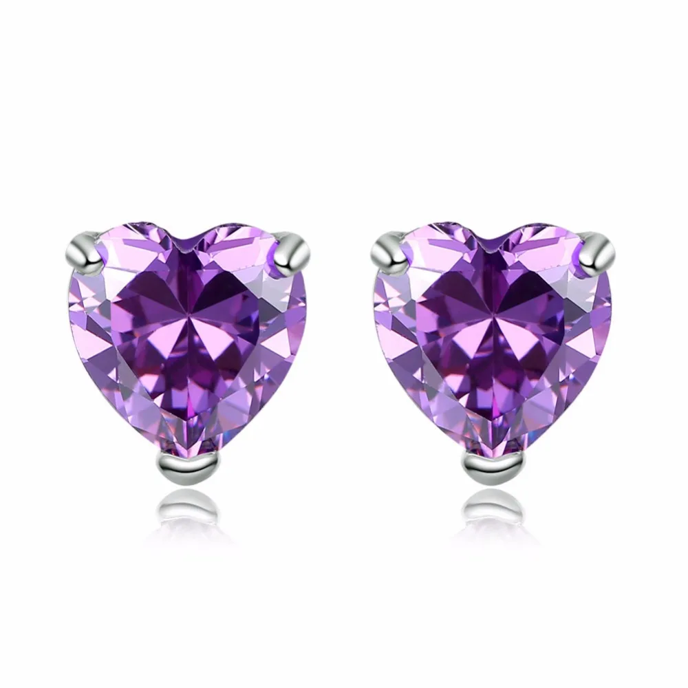 Di modo d\'argento del cuore di colore bianco rosso viola AAA zircone della vite prigioniera orecchini regalo di San Valentino gioielli per le donne