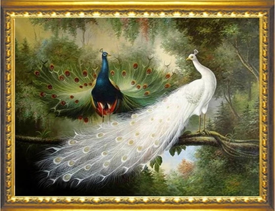 90*70cm Needlework,DIY Cross stitch,Full Embroidery kit set,Forest love bird peacock Cross-Stitch animal decor paint wholesale