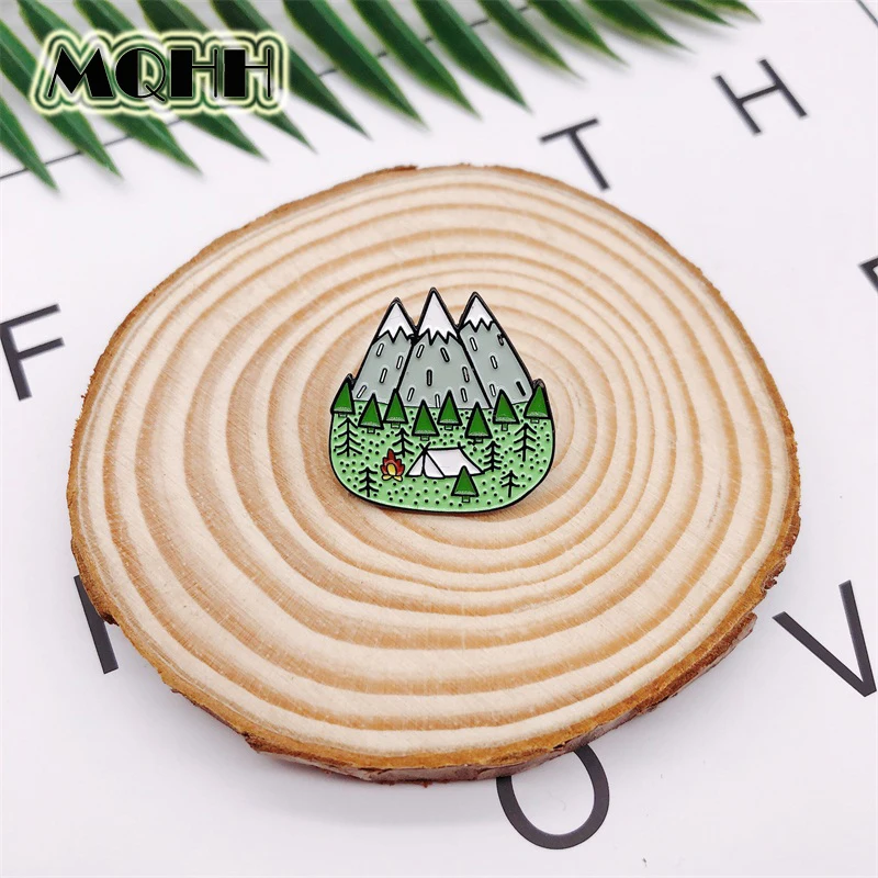 Mountains Wood Jungle Brooch Peak Nature Forest Camping Adventure Amateur Enamel Pin Badge Hat Bag Fashion Women Jewelry Gift