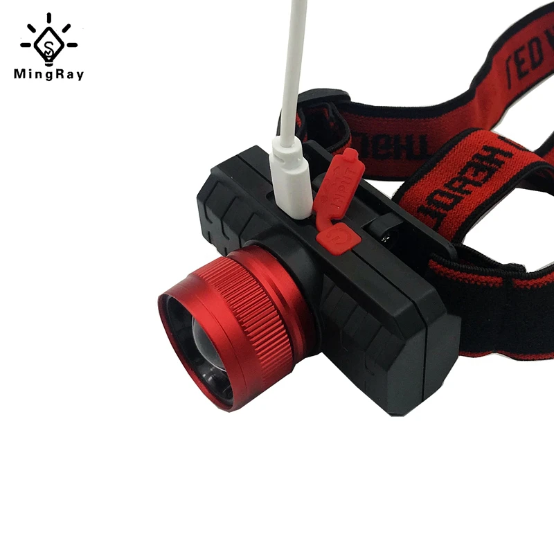 Налобный фонарь MingRay 18650, 5 Вт, с зарядкой от USB, для рыбалки, кемпинга