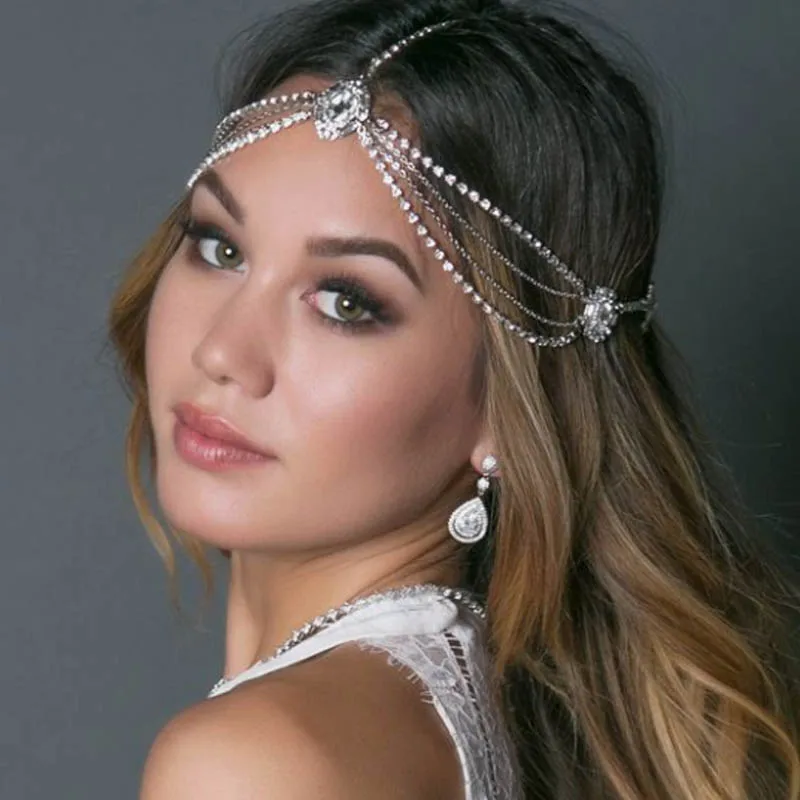 Stonefans Bohemian Vintage Full Rhinestone Bridal Headband Chain for Women Wedding Crystal Forehead Headband Hair Accessories