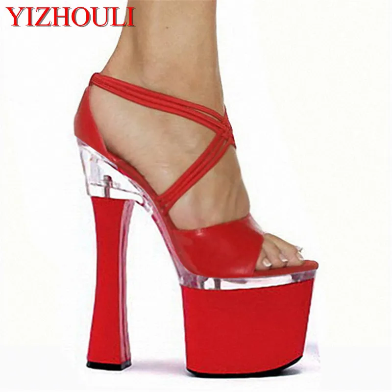 

Fees Professional Customize Bride Comfortable Thick Heel 18cm High Heel Shoes Sandals Spool Heels 7 Inch High Heels