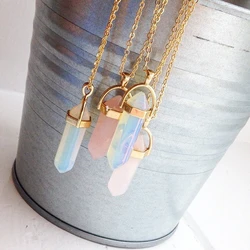 Fashion Hexagonal Column Quartz Necklaces Pendants Gold Color Chain Bullet Crystal Pendant Necklace For Women Jewelry Gifts