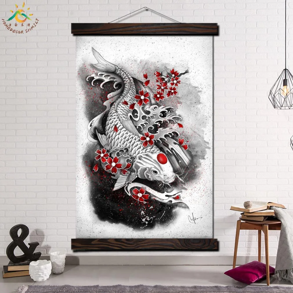 

Art Gold Fish Modern Wall Art Print Pop Picture And Poster Frame Hanging Scroll Canvas Painting Canvas Poster for Living Room