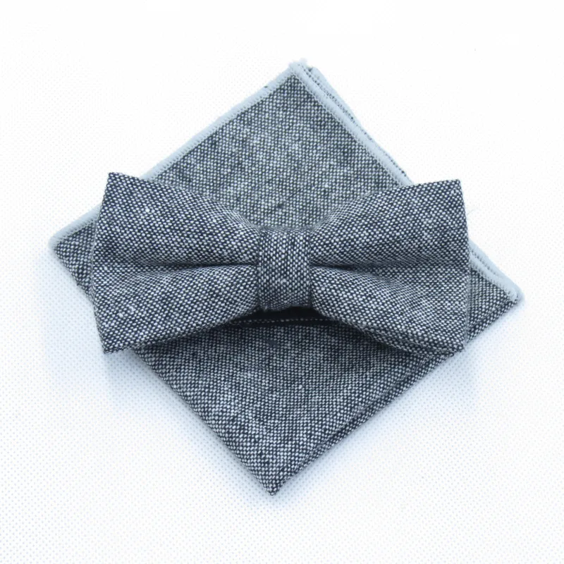 Dark grey Tie men necktie set gray white bowties cravat set pocket square Stereoscopic sense ties Wool texture tie