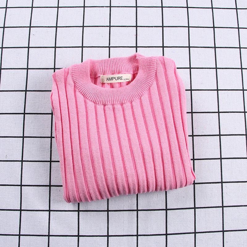 New Girls Sweaters Solid Candy Color Boys Sweaters Autumn New Knitted Baby Girls Ribbed Sweater Kids Clothing Girls Pullover