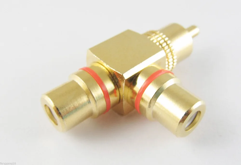 1ピース1 rca雄プラグにデュアル2 rcaメスジャックtアダプタコネクタゴールドメッキ
