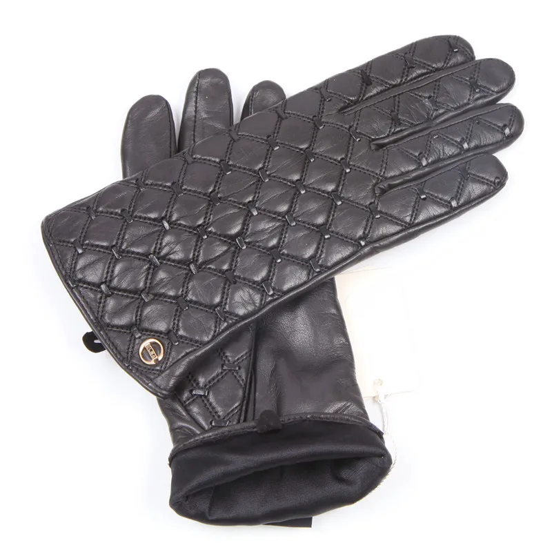 Autumn Winter New Woman's Real Leather Gloves Imported Sheepskin Classic Square Embroidery Warm Thin Female Gloves EL037NN