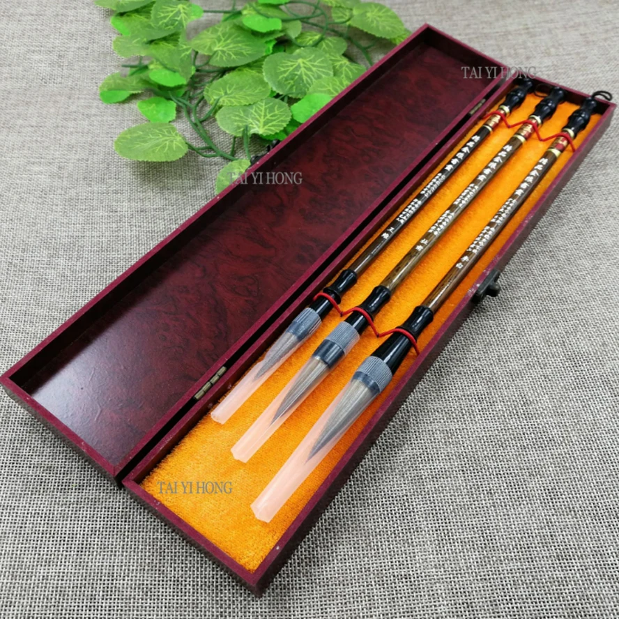 3pcs/set China calligraphy brush pen set weasel hair writing brush ink pen painting medium regular script brush gift box set