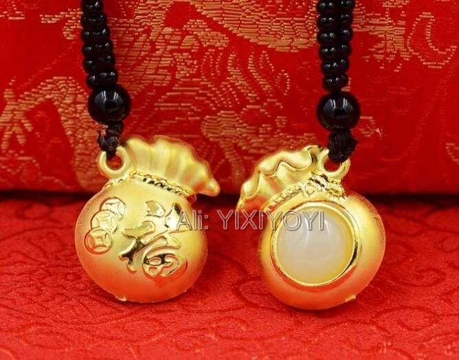 Natural White HeTian Jade + 18K Solid Gold Chinese Coin Fu Money Bag Lucky Pendant + Free Necklace Fine Jewelry + Certificate