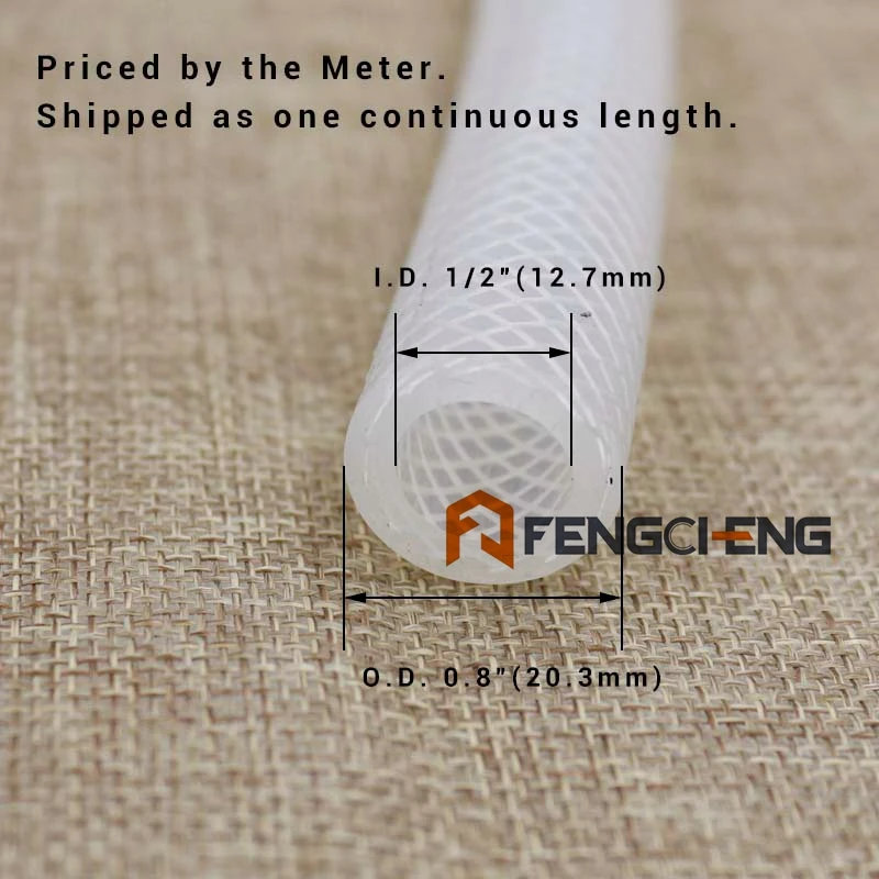 

Reinforced Silicone Tubing 1/2" ID X .80" OD Priced by the Meter Food Grade Silicone Homebrew Tubing