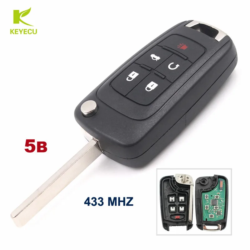 KEYECU New Uncut 5 Button 433MHz With ID46 Chip Remote Control Key Fob  for Chevrolet Cruze 2010 2011 2012 2013 2014