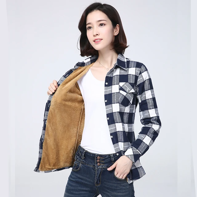 NEW 20 Colors Winter Women Thick Fleece Plaid Warm Shirts Casual Plus Velvet Blouse Office Lady Female Long Sleeve Tops T8N301F AliExpress 200000345