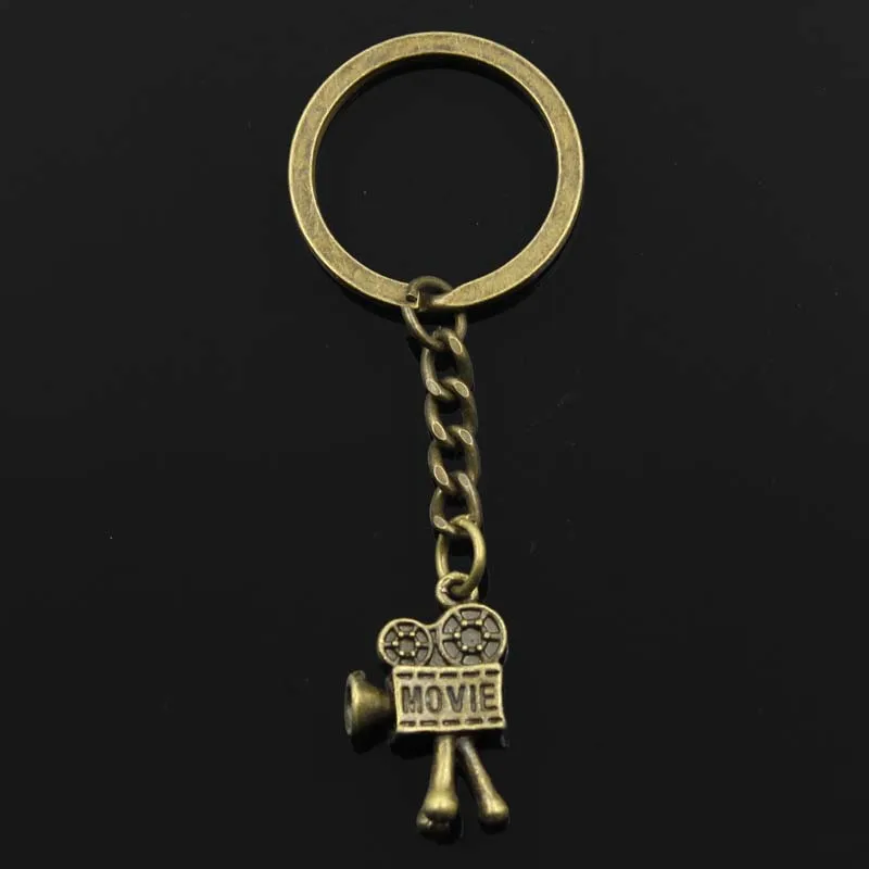 Fashion 30mm Key Ring Metal Key Chain Keychain Jewelry Antique Bronze Silver Color Plated Movie Camera Projector 25x17mm Pendant