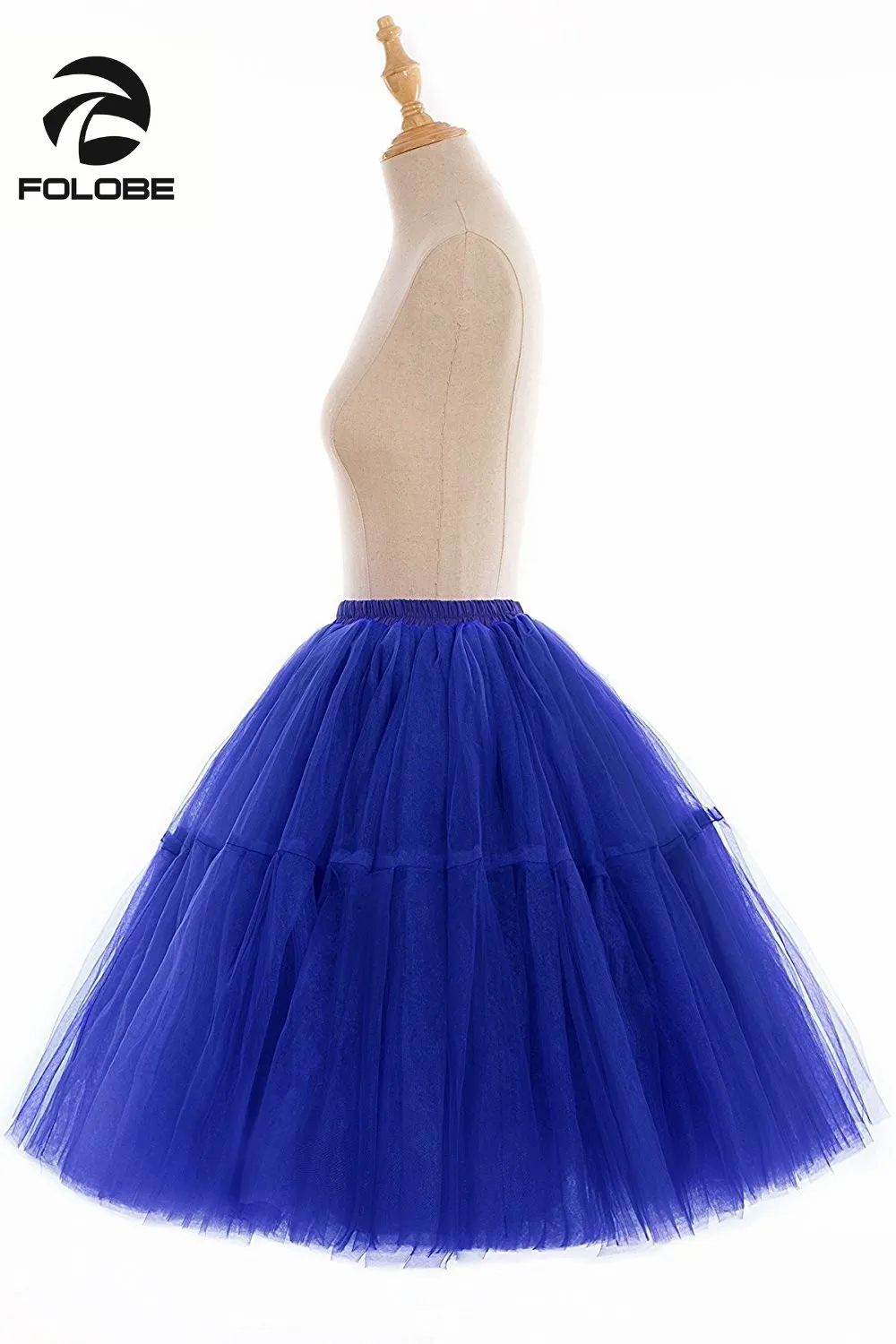 FOLOBE Royal Blue Adult Tutu Ball Gown 5 Layered Organza Lace Midi Tulle Skirt Women's Princess Petticoat for Prom Party