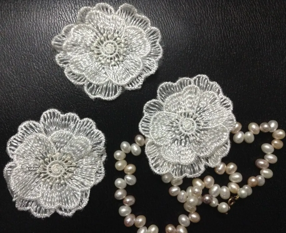 

FREE SHIPPING 7cm*8cm ivory organza embroidery two-layer flower sew-on patches,wedding dress flowers accessories,XERY887